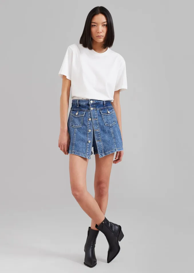 The Frankie Shop Bottoms Blades Denim Skort 8211 Medium Wash 8211 Women