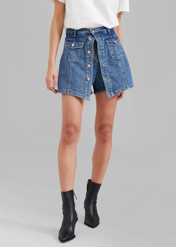 The Frankie Shop Bottoms Blades Denim Skort 8211 Medium Wash 8211 Women