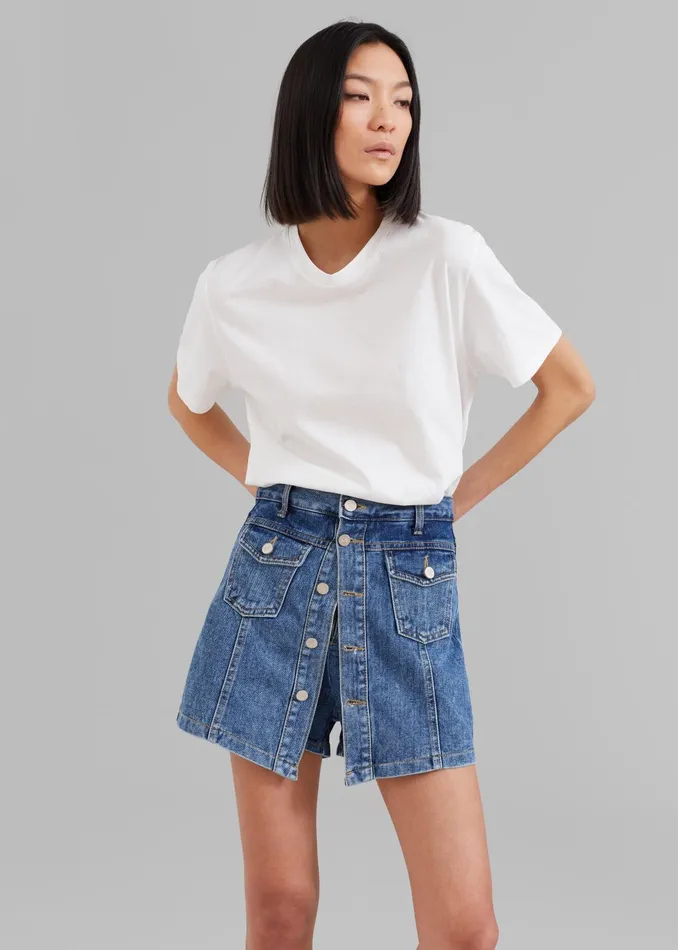 The Frankie Shop Bottoms Blades Denim Skort 8211 Medium Wash 8211 Women