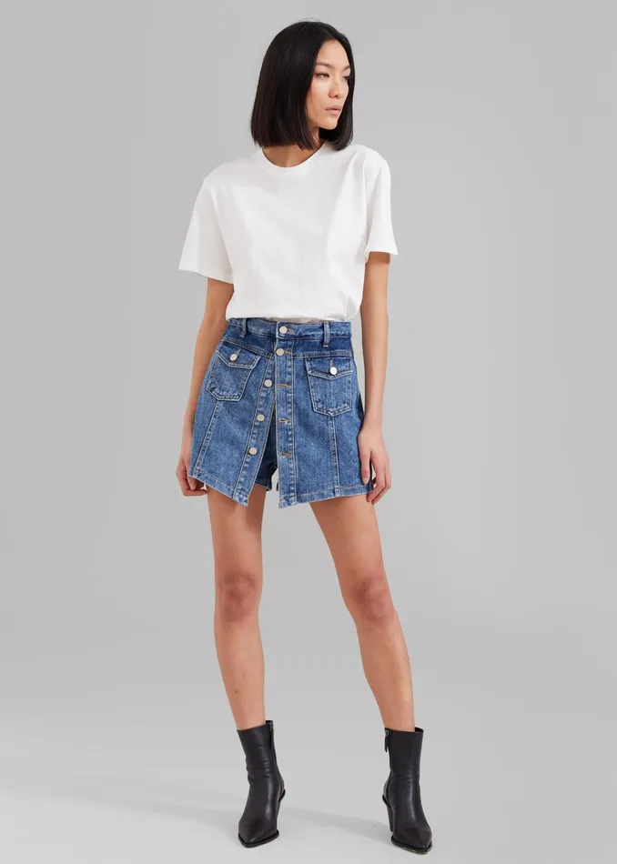 The Frankie Shop Bottoms Blades Denim Skort 8211 Medium Wash 8211 Women