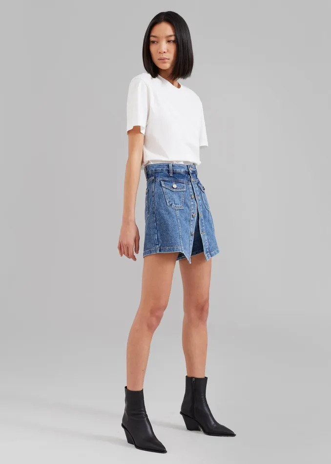 The Frankie Shop Bottoms Blades Denim Skort 8211 Medium Wash 8211 Women