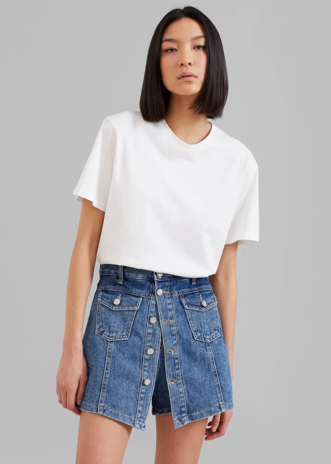 The Frankie Shop Bottoms Blades Denim Skort 8211 Medium Wash 8211 Women