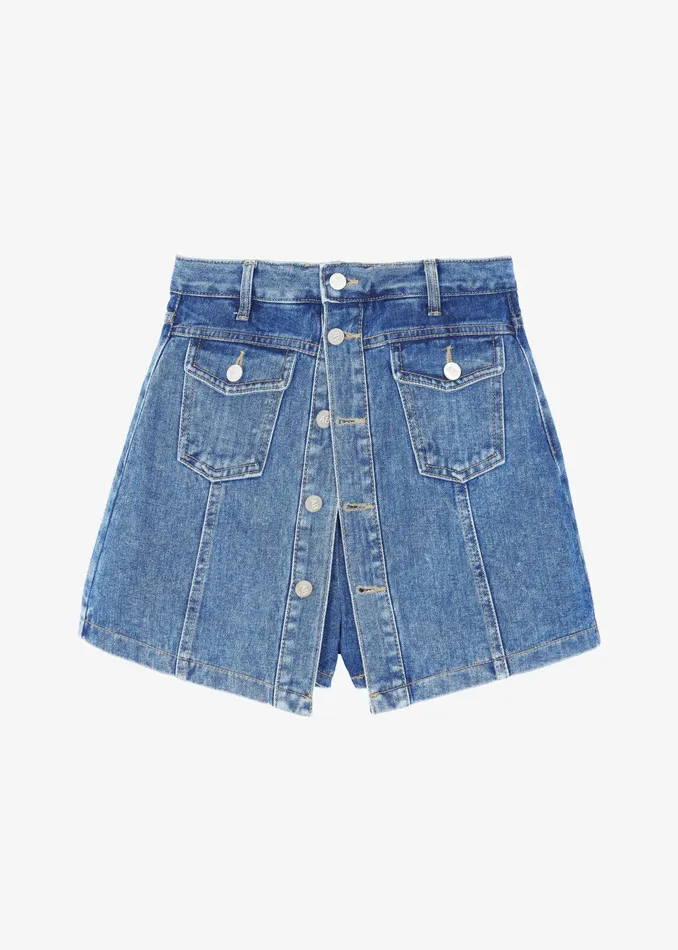 The Frankie Shop Bottoms Blades Denim Skort 8211 Medium Wash 8211 Women