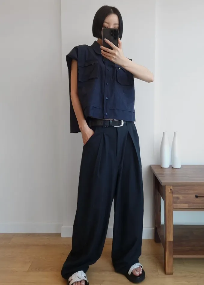 The Frankie Shop Bottoms Dani Wide Pants 8211 Navy 8211 Women