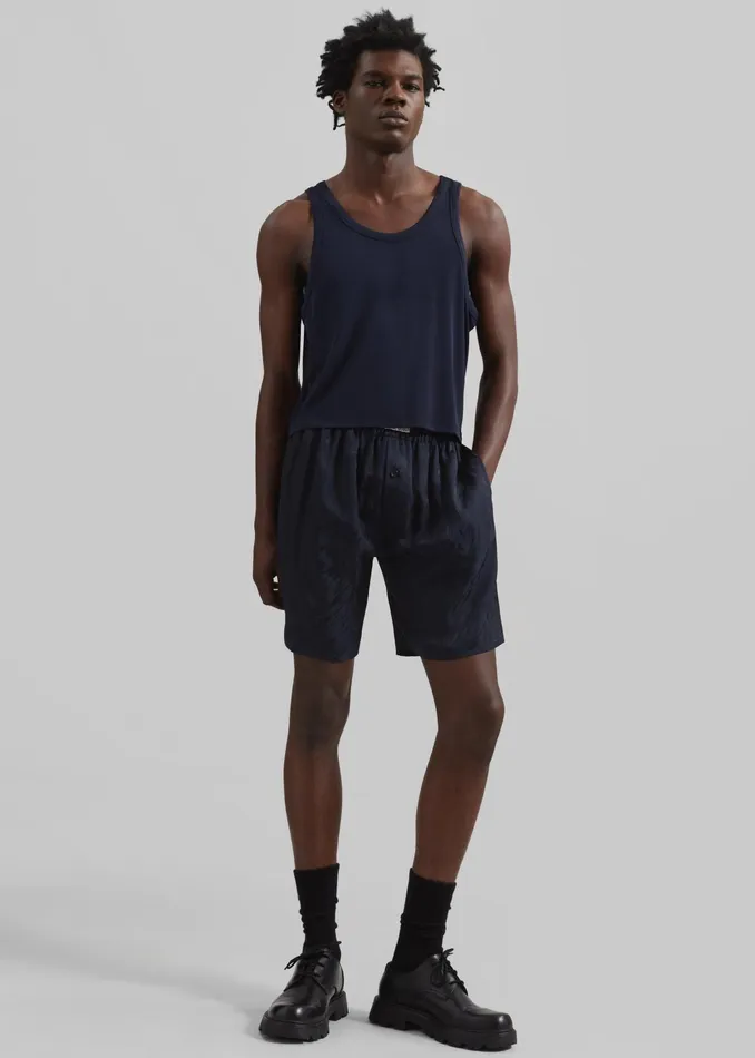 The Frankie Shop Bottoms Louis Gabriel Nouchi Large Pyjama Shorts 8211 Night Blue Fur 8211 Men