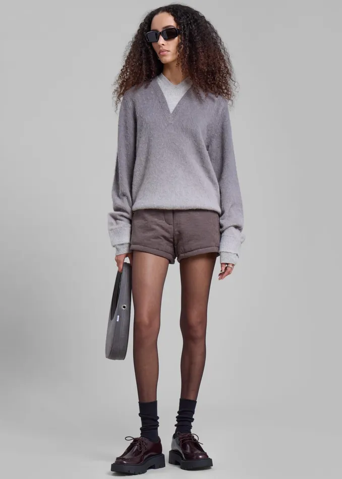 The Frankie Shop Bottoms Low Classic Padded Stitch Mini Pants 8211 Grey 8211 Women The Frankie Shop Bottoms Low Classic Padded Stitch Mini Pants 8211 Grey 8211 Women