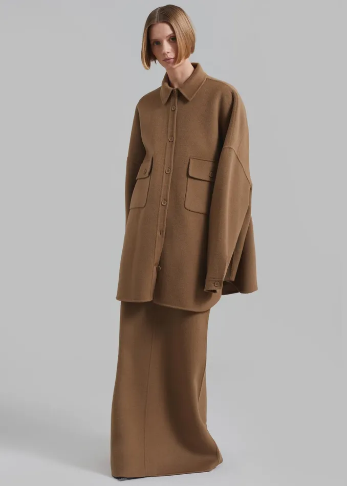 The Frankie Shop Bottoms Malvo Long Wool Pencil Skirt 8211 Camel 8211 Women
