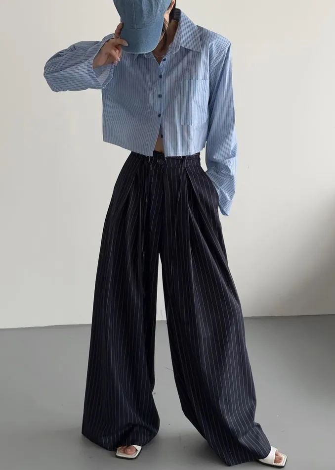 The Frankie Shop Bottoms Noor Wide Pants 8211 Navy Pinstripe 8211 Women