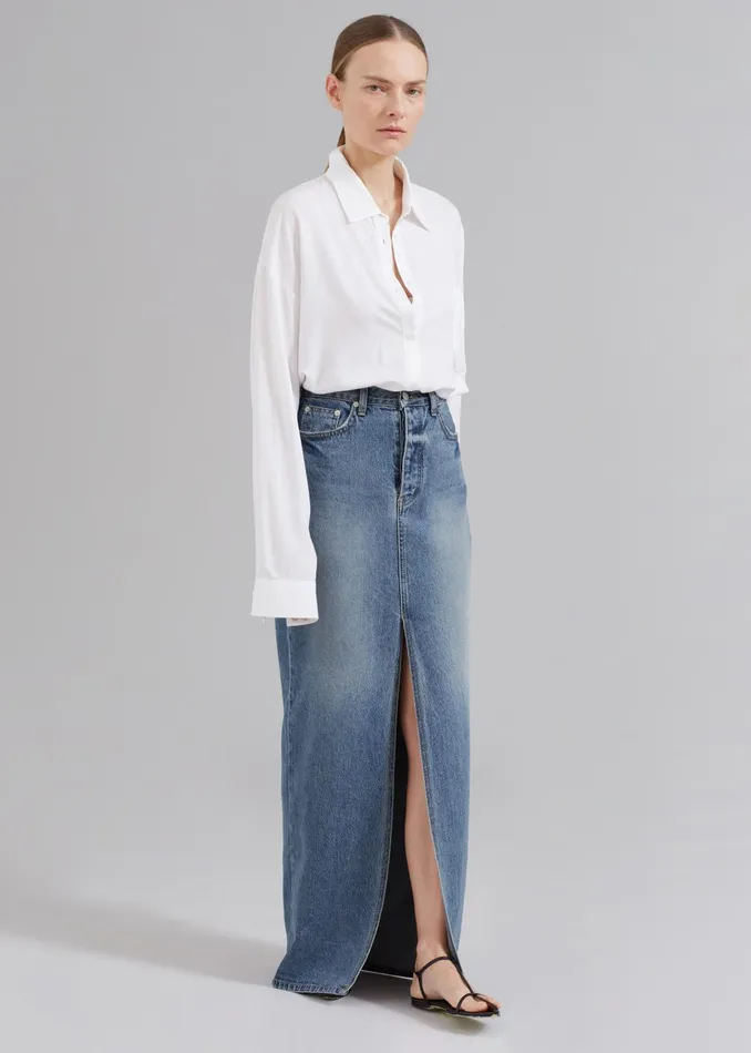 The Frankie Shop Bottoms Texas Denim Pencil Skirt 8211 Medium Wash 8211 Women