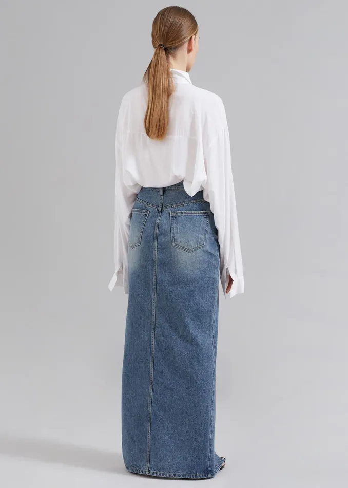 The Frankie Shop Bottoms Texas Denim Pencil Skirt 8211 Medium Wash 8211 Women