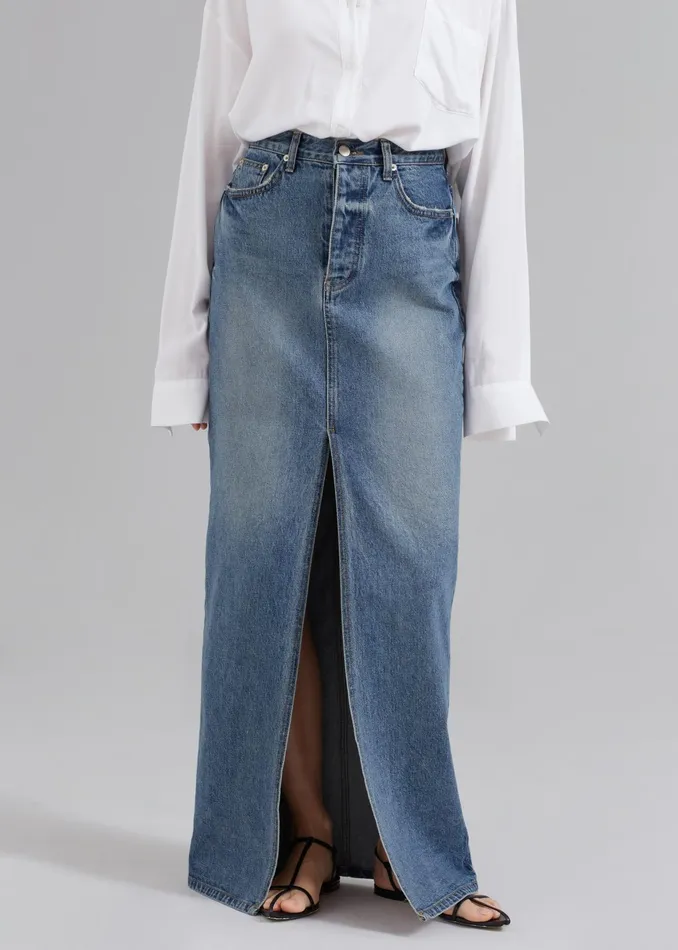 The Frankie Shop Bottoms Texas Denim Pencil Skirt 8211 Medium Wash 8211 Women