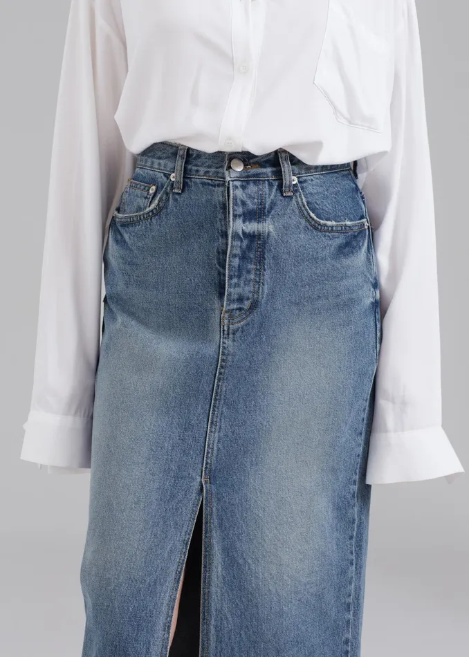 The Frankie Shop Bottoms Texas Denim Pencil Skirt 8211 Medium Wash 8211 Women