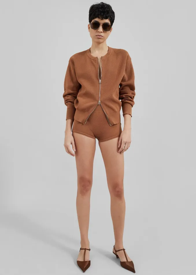 The Frankie Shop Bottoms Veronica Mini Knit Shorts 8211 Brown 8211 Women