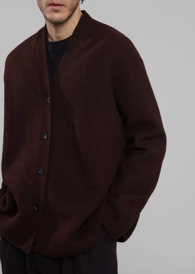 The Frankie Shop Knitwear Beck Wool Cardigan 8211 Chocolate Plum 8211 Men