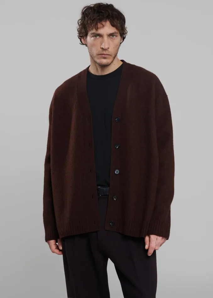 The Frankie Shop Knitwear Beck Wool Cardigan 8211 Chocolate Plum 8211 Men