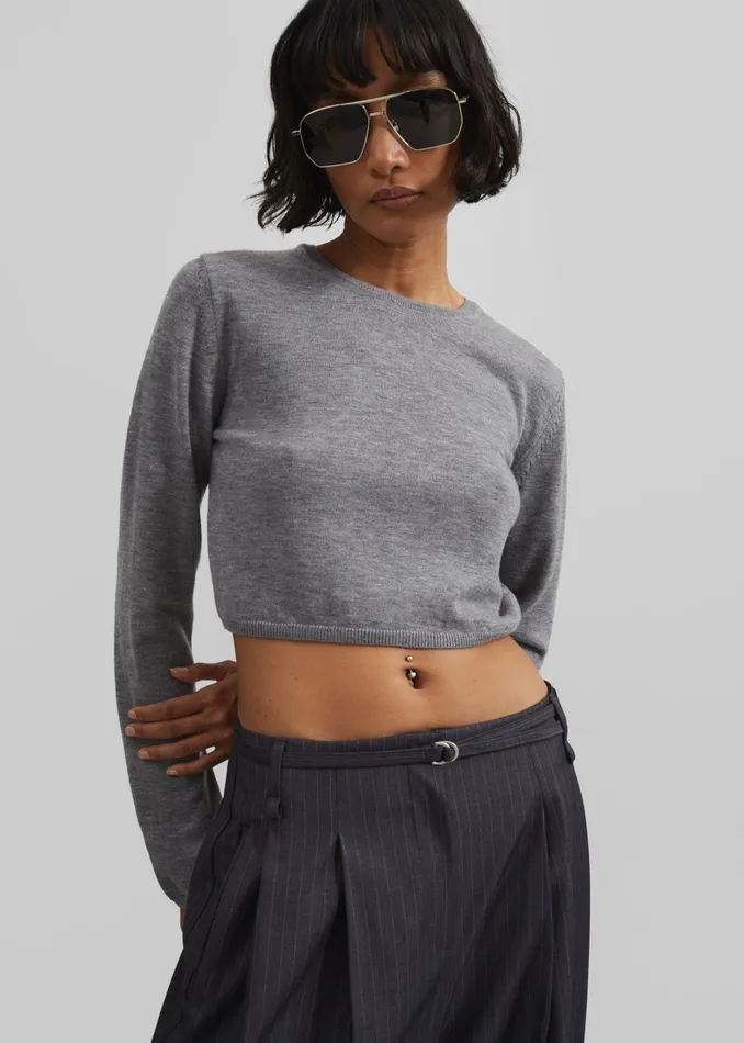 The Frankie Shop Knitwear Veer Zip Cropped Sweater 8211 Grey 8211 Women