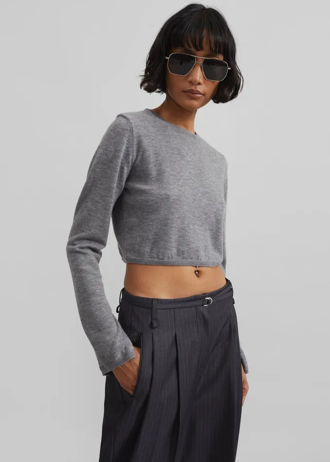 The Frankie Shop Knitwear Veer Zip Cropped Sweater 8211 Grey 8211 Women