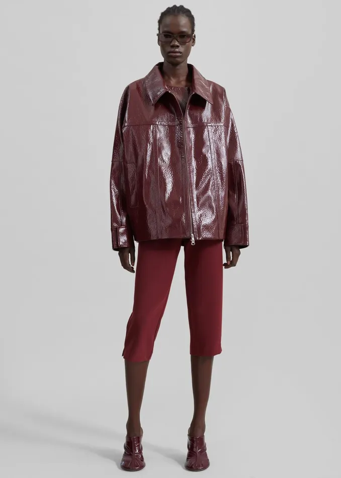 The Frankie Shop Outerwear Arbor Crackled Faux Leather Jacket 8211 Burgundy 8211 Women