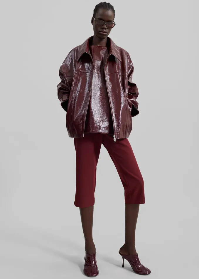 The Frankie Shop Outerwear Arbor Crackled Faux Leather Jacket 8211 Burgundy 8211 Women
