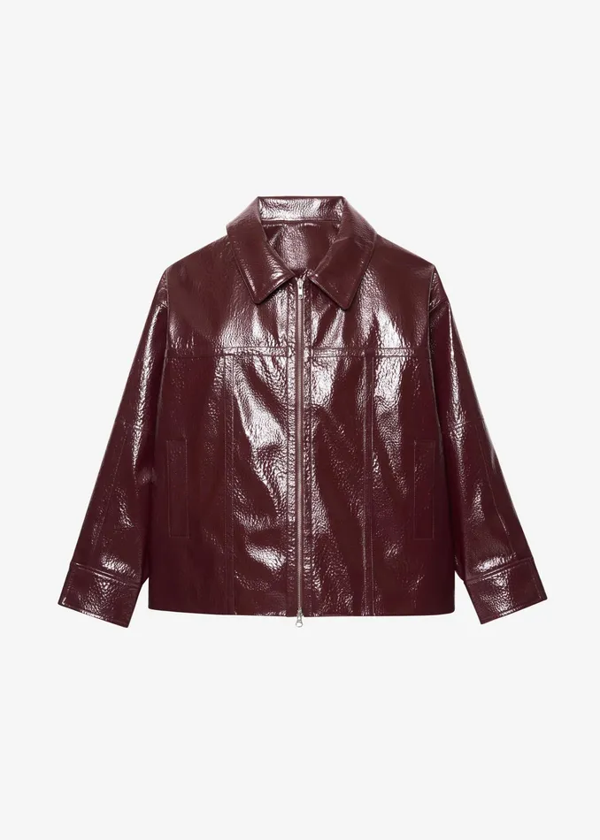 The Frankie Shop Outerwear Arbor Crackled Faux Leather Jacket 8211 Burgundy 8211 Women