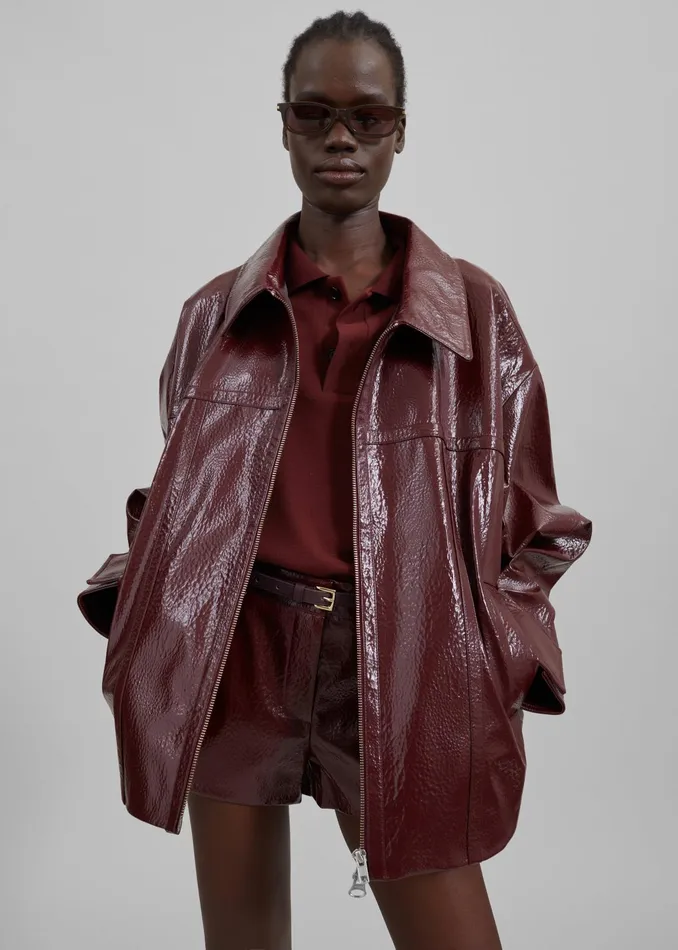 The Frankie Shop Outerwear Arbor Crackled Faux Leather Jacket 8211 Burgundy 8211 Women