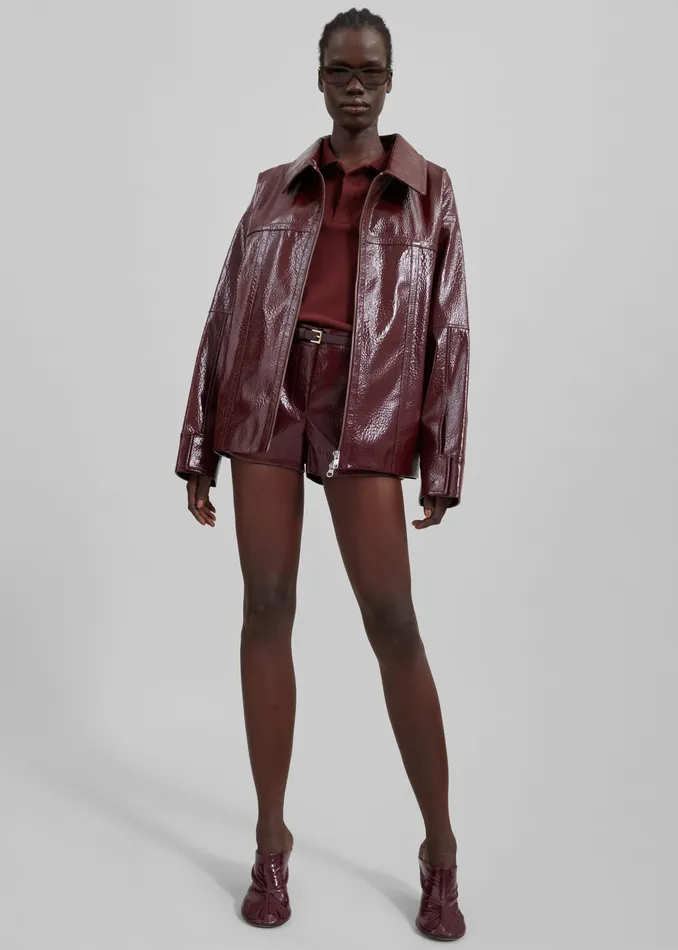 The Frankie Shop Outerwear Arbor Crackled Faux Leather Jacket 8211 Burgundy 8211 Women