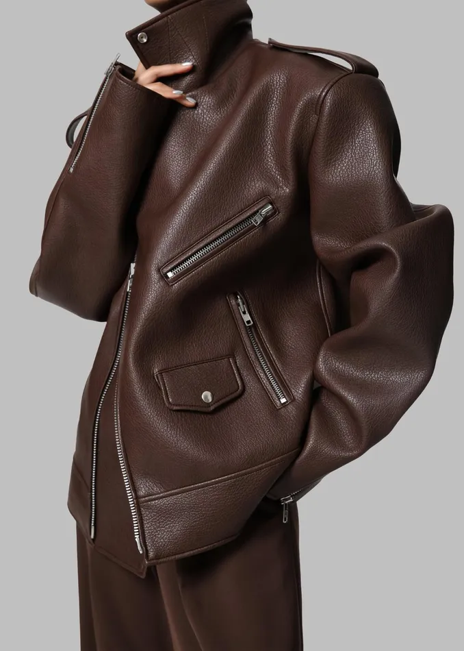 The Frankie Shop Outerwear Chicago Oversized Biker Jacket 8211 Brown 8211 Women The Frankie Shop Outerwear Chicago Oversized Biker Jacket 8211 Brown 8211 Women
