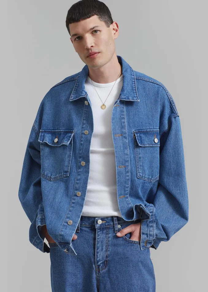 The Frankie Shop Outerwear Connor Oversized Denim Jacket 8211 Medium Wash 8211 Men