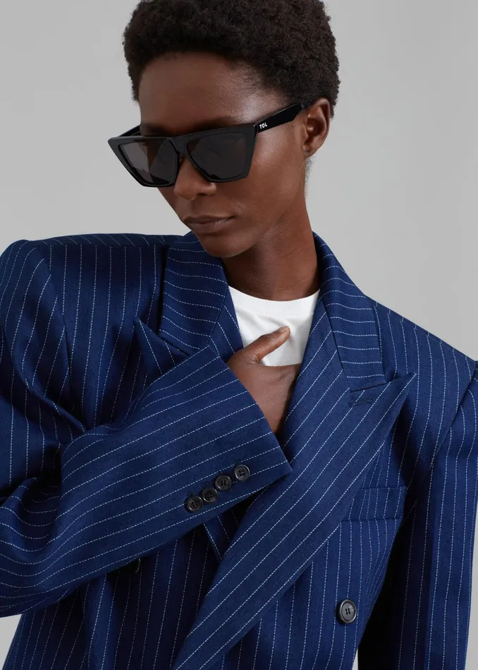 The Frankie Shop Outerwear Fargo Oversized Denim Padded Blazer 8211 Navy Pinstripe 8211 Women