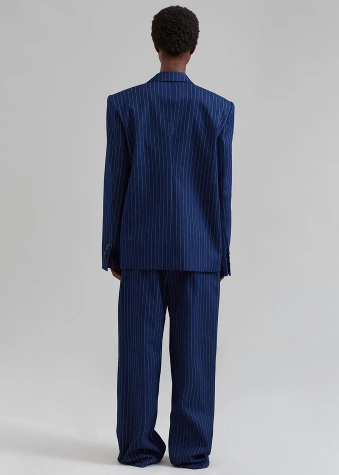 The Frankie Shop Outerwear Fargo Oversized Denim Padded Blazer 8211 Navy Pinstripe 8211 Women