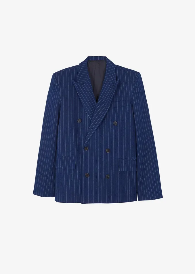 The Frankie Shop Outerwear Fargo Oversized Denim Padded Blazer 8211 Navy Pinstripe 8211 Women