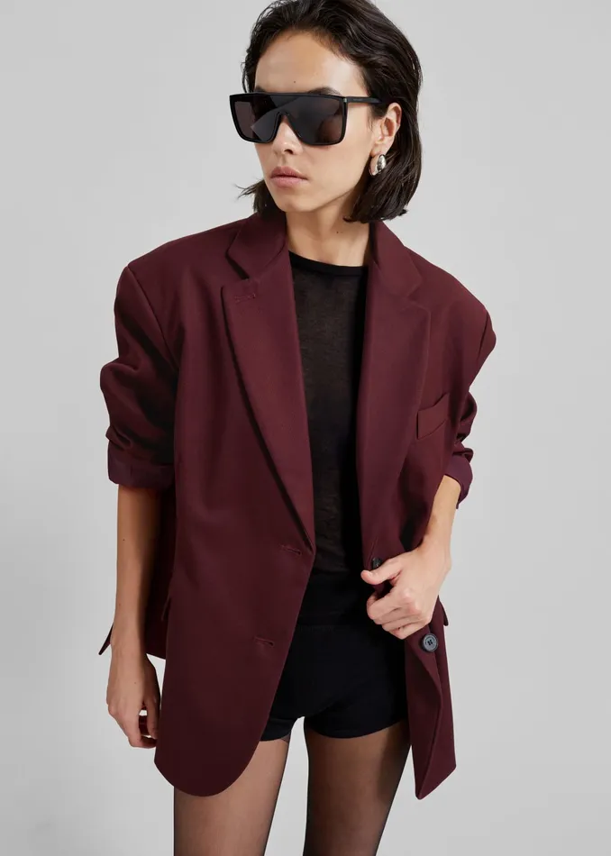 The Frankie Shop Outerwear Frankie Oversized Boyfriend Blazer 8211 Burgundy 8211 Women