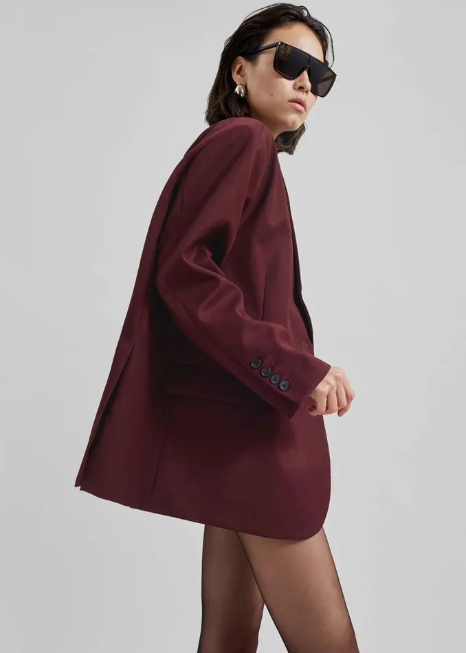 The Frankie Shop Outerwear Frankie Oversized Boyfriend Blazer 8211 Burgundy 8211 Women