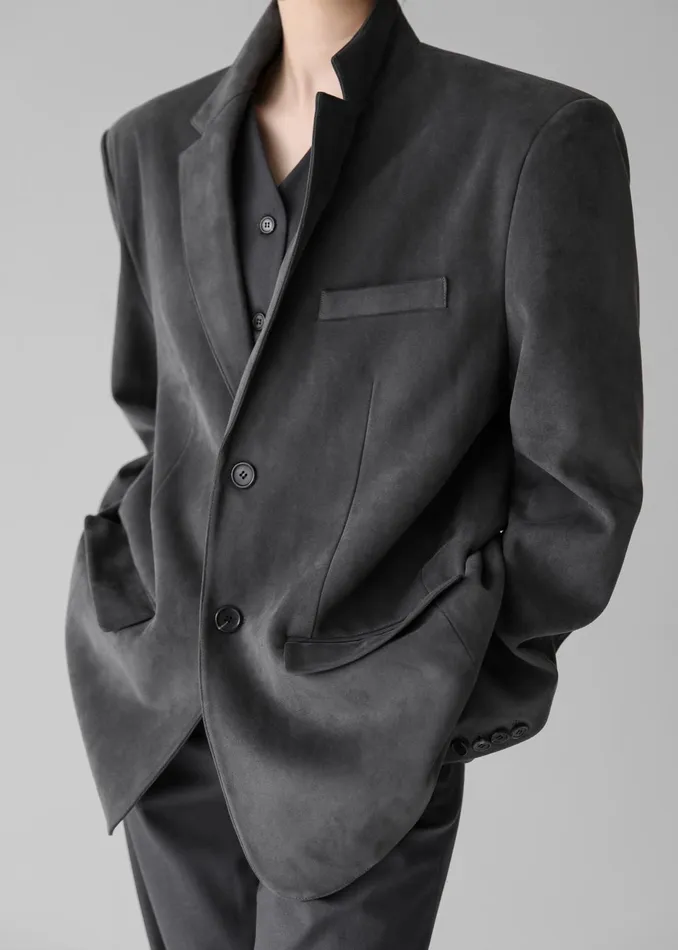 The Frankie Shop Outerwear Renza Faux Suede Blazer 8211 Grey 8211 Women