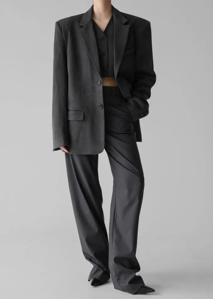 The Frankie Shop Outerwear Renza Faux Suede Blazer 8211 Grey 8211 Women