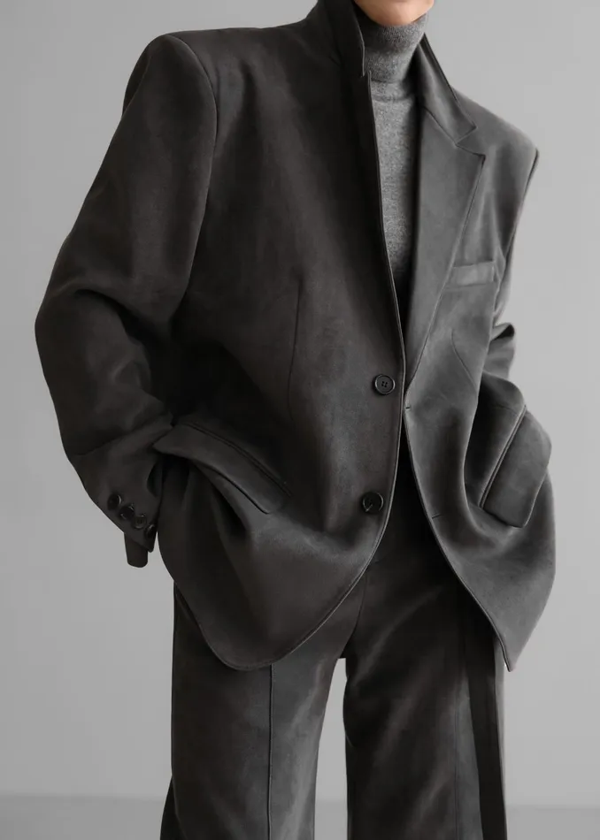 The Frankie Shop Outerwear Renza Faux Suede Blazer 8211 Grey 8211 Women