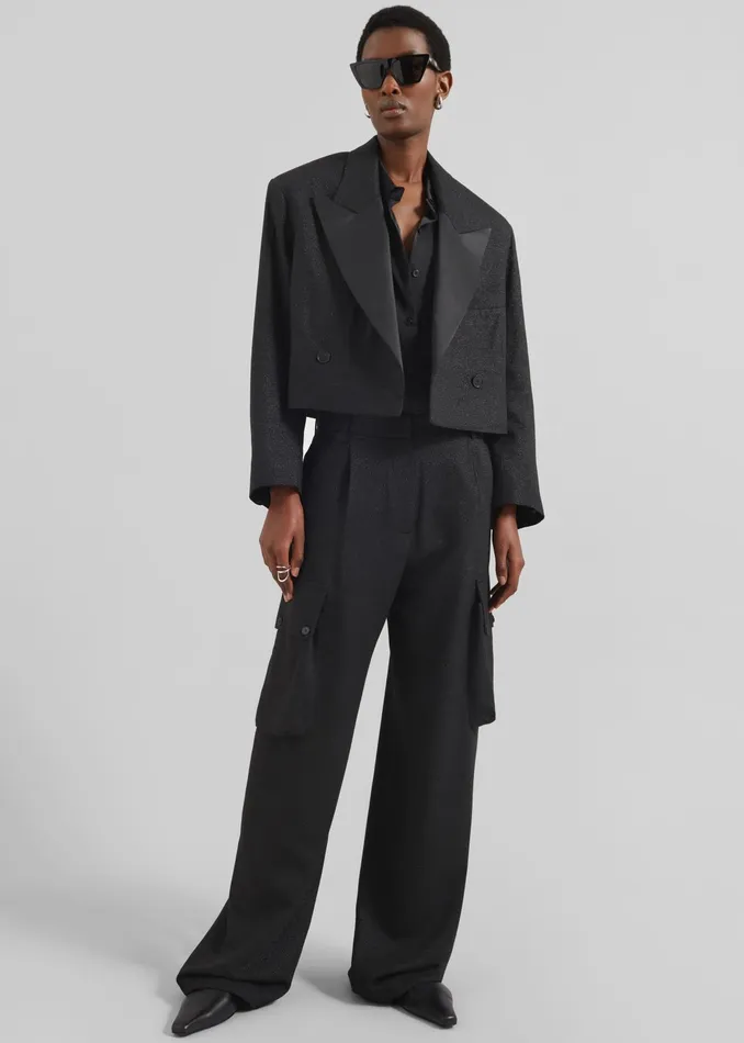 The Frankie Shop Outerwear Rosmont Shimmer Cropped Smoking Jacket 8211 Black 8211 Women
