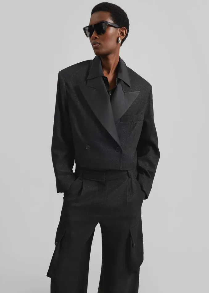 The Frankie Shop Outerwear Rosmont Shimmer Cropped Smoking Jacket 8211 Black 8211 Women