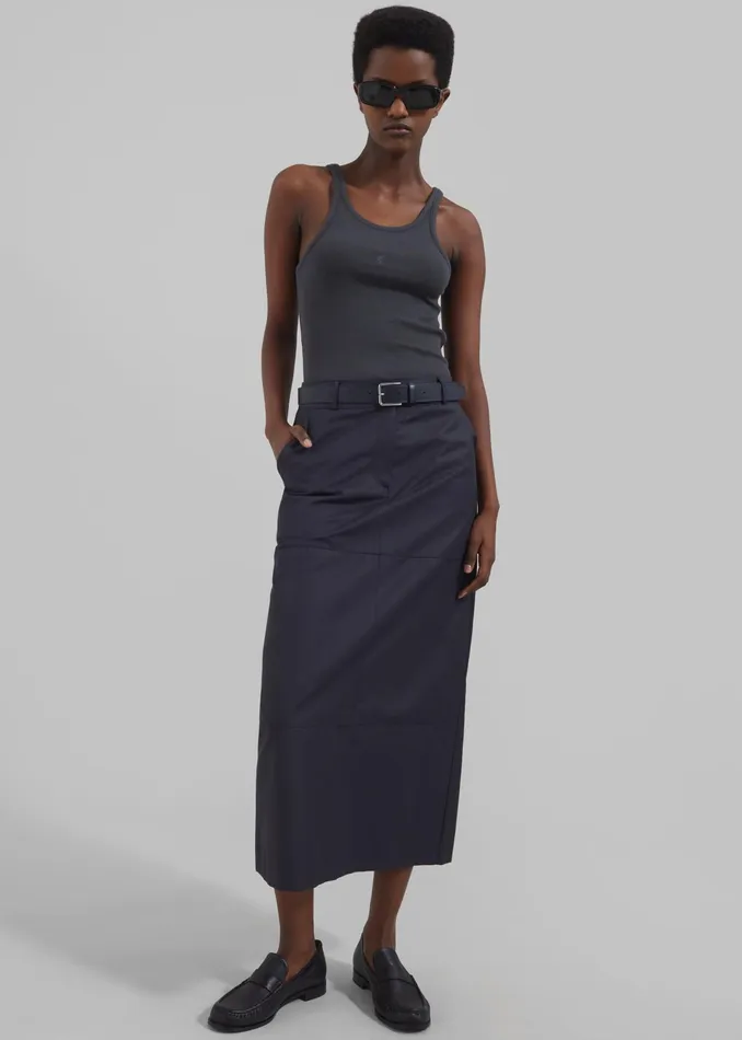 The Frankie Shop Toni Leather Belt 8211 Dark Navy 8211 Women
