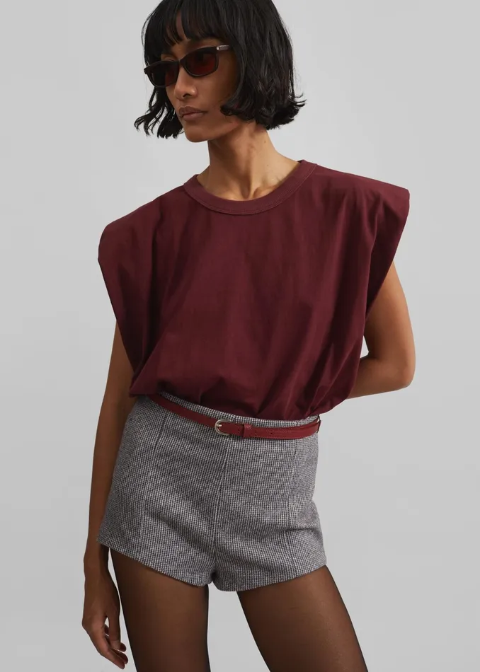 The Frankie Shop Tops Eva Padded Shoulder Muscle TShirt 8211 Burgundy 8211 Women The Frankie Shop Tops Eva Padded Shoulder Muscle TShirt 8211 Burgundy 8211 Women