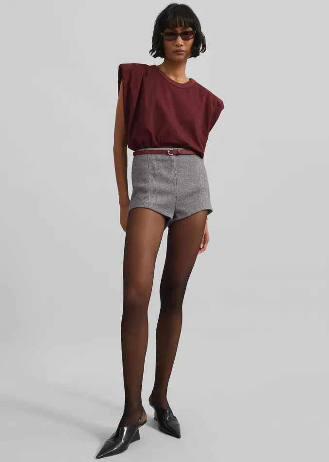 The Frankie Shop Tops Eva Padded Shoulder Muscle TShirt 8211 Burgundy 8211 Women