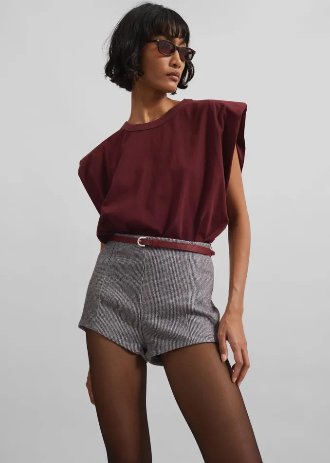 The Frankie Shop Tops Eva Padded Shoulder Muscle TShirt 8211 Burgundy 8211 Women