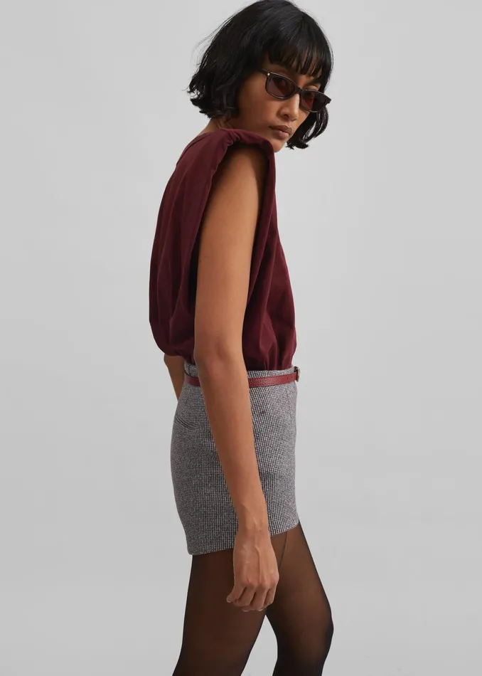 The Frankie Shop Tops Eva Padded Shoulder Muscle TShirt 8211 Burgundy 8211 Women