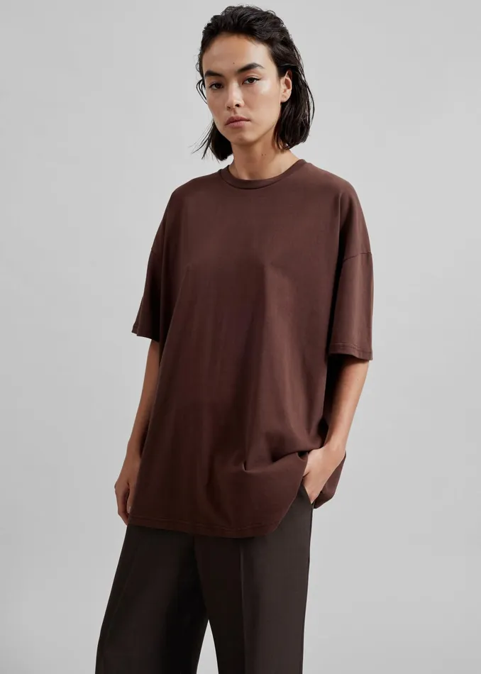 The Frankie Shop Tops Faro Boxy Tee 8211 Brown 8211 Women