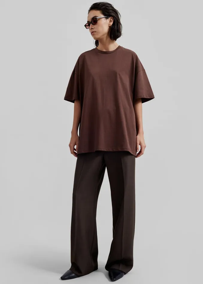 The Frankie Shop Tops Faro Boxy Tee 8211 Brown 8211 Women