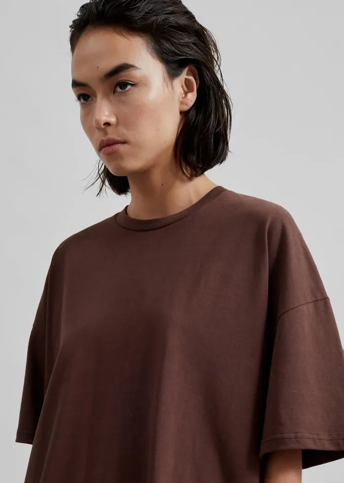 The Frankie Shop Tops Faro Boxy Tee 8211 Brown 8211 Women