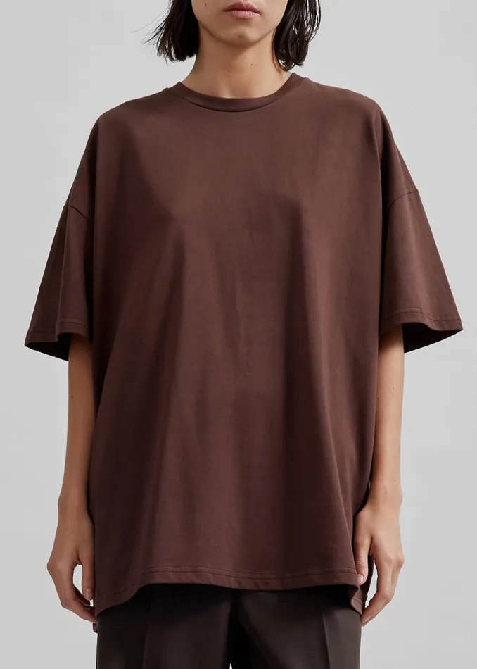 The Frankie Shop Tops Faro Boxy Tee 8211 Brown 8211 Women