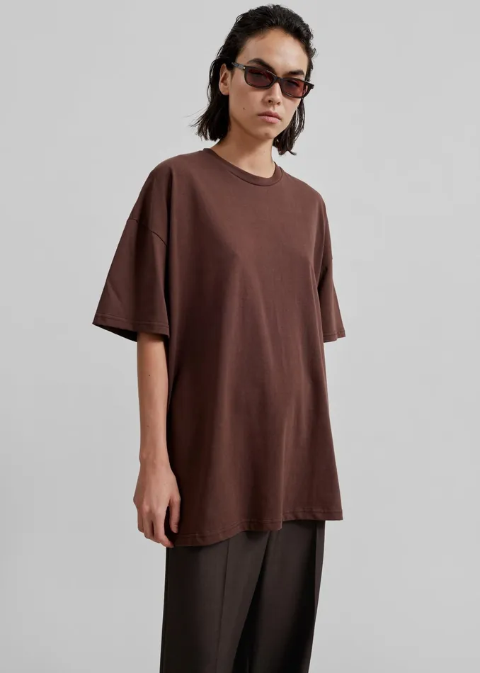 The Frankie Shop Tops Faro Boxy Tee 8211 Brown 8211 Women