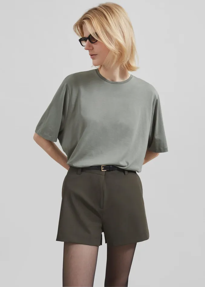 The Frankie Shop Tops Harper Soft Organic TShirt 8211 Light Khaki 8211 Women