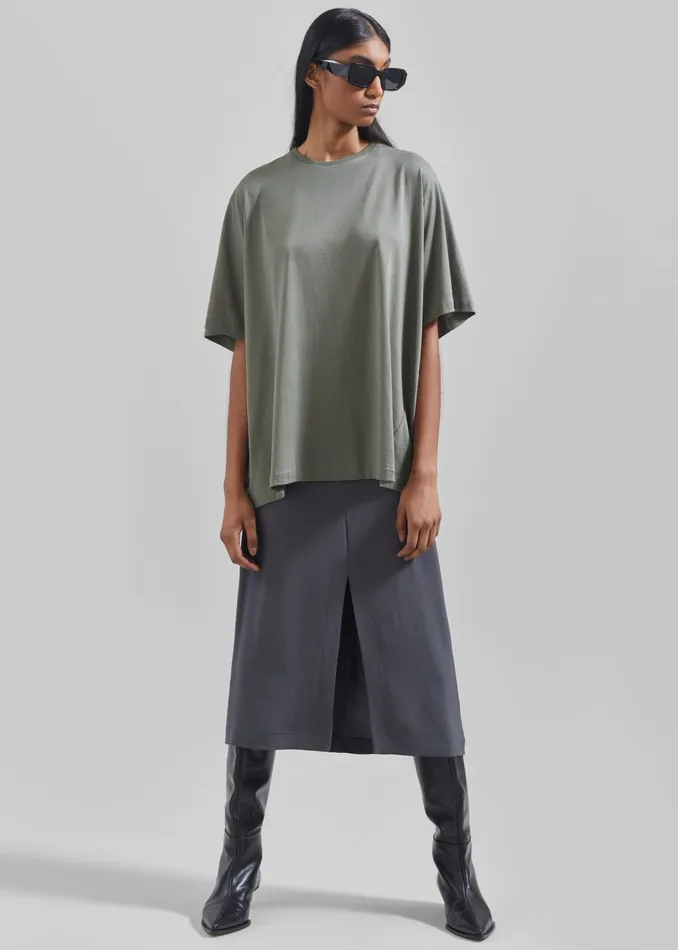 The Frankie Shop Tops Harper Soft Organic TShirt 8211 Light Khaki 8211 Women